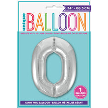 Load image into Gallery viewer, Silver Number 0 Shaped Foil Balloon 34"