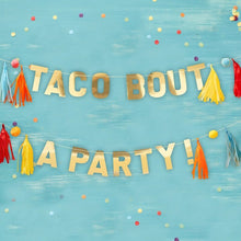 Load image into Gallery viewer, Gold Taco Party Pompom and Tassel Party Bunting