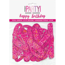 Load image into Gallery viewer, Pink Glitz Script "Happy Birthday" Prismatic Foil Jointed Banner, 2pc
