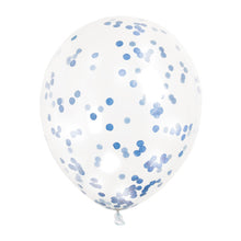 Load image into Gallery viewer, Clear Latex Balloons with Royal Blue Confetti 12", 6ct