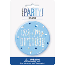 Load image into Gallery viewer, Glitz Blue & Silver Birthday Badge "It's My Birthday"