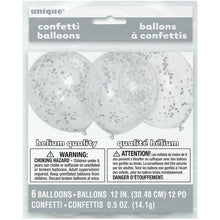 Load image into Gallery viewer, Clear Latex Balloons with Silver Confetti 12", 6ct