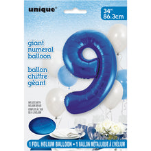 Load image into Gallery viewer, Blue Number 9 Shaped Foil Balloon 34"