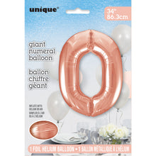 Load image into Gallery viewer, Rose Gold Number 0 Shaped Foil Balloon 34"