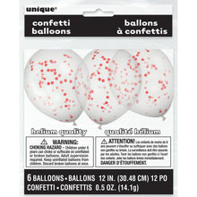 Load image into Gallery viewer, Clear Latex Balloons with Ruby Red Confetti 12", 6ct