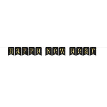 Load image into Gallery viewer, Foil Stamped Gold & Black Happy New Year Pennant Banner, 7 ft