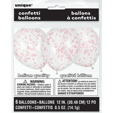 Load image into Gallery viewer, Clear Latex Balloons with Lovely Pink Confetti 12", 6ct
