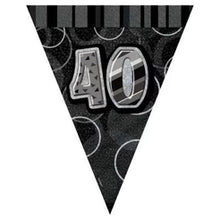 Load image into Gallery viewer, Age "40" Glitz Black &amp; Silver Prismatic Plastic Flag Banner

