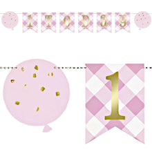 Load image into Gallery viewer, Pink Gingham 1st Birthday Banner -  1.82m
