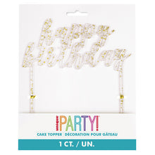 Load image into Gallery viewer, Clear Gold Fleck Plastic Happy Birthday Cake Topper
