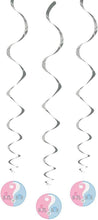 Load image into Gallery viewer, Gender Reveal Hanging Swirl Decorations 26" 3ct

