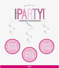 Load image into Gallery viewer, Glitz Pink &amp; Silver Hanging Swirl Birthday Decorations - 32"
