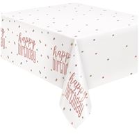 Load image into Gallery viewer, Glitz Rose Gold "Happy Birthday" Plastic Table Cover, 54"x84"
