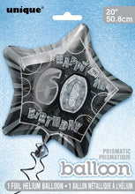 Load image into Gallery viewer, Black Glitz 60 Happy Birthday Star Foil Balloon - 20&quot;
