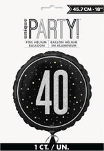 Load image into Gallery viewer, Glitz Black &amp; Silver 40th Round Foil Balloon  - 18"
