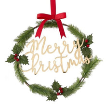 Load image into Gallery viewer, Merry Christmas Acrylic Gold Foliage Wreath
