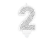 Load image into Gallery viewer, Silver Glitter Birthday Candle Number 2
