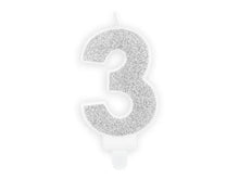 Load image into Gallery viewer, Silver Glitter Birthday Candle Number 3
