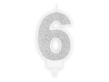 Load image into Gallery viewer, Silver Glitter Birthday Candle Number 6
