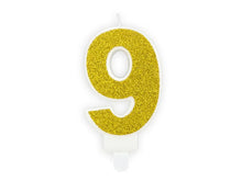 Load image into Gallery viewer, Gold Glitter Candle Number - 9
