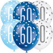 Load image into Gallery viewer, 12&quot; Glitz Light Blue, Royal Blue, &amp; White Latex Balloons 60 - 6ct
