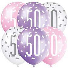 Load image into Gallery viewer, 12&quot; Glitz Petal Pink, Spring Lavender, &amp; White Latex Balloons 50 - 6ct
