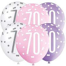 Load image into Gallery viewer, 12" Glitz Petal Pink, Spring Lavender, &amp; White Latex Balloons 70 - 6ct

