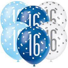 Load image into Gallery viewer, 12&quot; Glitz Light Blue, Royal Blue, &amp; White Latex Balloons 16 -6ct
