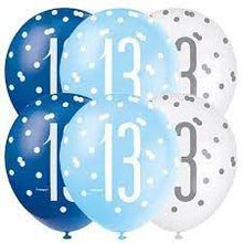 Load image into Gallery viewer, 12&quot; Glitz Light Blue, Royal Blue &amp; White Latex Balloons 13 - 6ct
