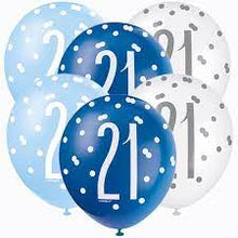 Load image into Gallery viewer, 12&quot; Glitz Light Blue, Royal Blue &amp; White Latex Balloons - 21-6ct
