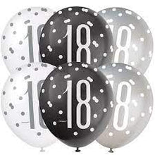 Load image into Gallery viewer, 12&quot;Glitz Black, Silver &amp; White Latex Balloons 18 - 6ct
