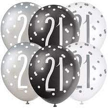 Load image into Gallery viewer, 12&quot; Glitz Black, Silver &amp; White Latex Balloons 21 - 6ct

