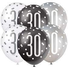 Load image into Gallery viewer, 12&quot; Glitz Black, Silver, &amp; White Latex Balloons - 30

