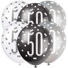 Load image into Gallery viewer, 12&quot; Glitz Black, Silver, &amp; White Latex Balloons - 50
