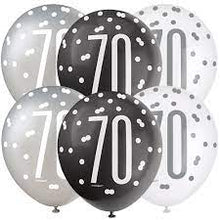 Load image into Gallery viewer, 12&quot; Glitz Black, Silver, &amp; White Latex Balloons - 70

