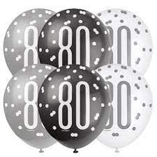 Load image into Gallery viewer, 12" Glitz Black, Silver, &amp; White Latex Balloons - 80

