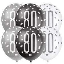 Load image into Gallery viewer, 12&quot; Glitz Black, Silver, &amp; White Latex Balloons - 80

