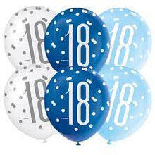 Load image into Gallery viewer, 12&quot; Glitz Light Blue, Royal Blue &amp; White Latex Balloons 18 - 6ct
