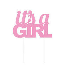 Load image into Gallery viewer, Pink Glitter It`s A Girl Cake Topper
