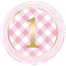 Load image into Gallery viewer, Pink Gingham 1st Birthday Foil Balloon - 18&quot;
