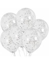 Load image into Gallery viewer, Clear Latex Balloons with Silver Confetti 12&quot;, 6ct
