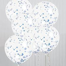 Load image into Gallery viewer, Clear Latex Balloons with Royal Blue Confetti 12&quot;, 6ct

