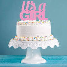 Load image into Gallery viewer, Pink Glitter It`s A Girl Cake Topper
