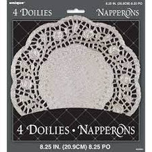 Load image into Gallery viewer, Silver Paper doilies 8.25in - 4pcs
