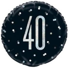 Load image into Gallery viewer, Glitz Black &amp; Silver 40th Round Foil Balloon  - 18"
