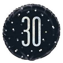 Load image into Gallery viewer, Glitz Black &amp; Silver 30th Round Foil Balloon - 18"
