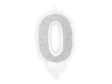 Load image into Gallery viewer, Silver Glitter Birthday Candle Number 0
