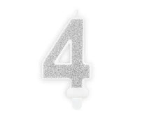 Load image into Gallery viewer, Silver Glitter Birthday Candle Number 4
