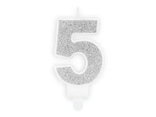 Load image into Gallery viewer, Silver Glitter Birthday Candle Number 5
