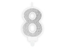 Load image into Gallery viewer, Silver Glitter Birthday Candle Number 8
